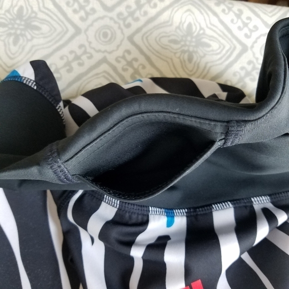 Adidas Black Blue Zebra Stripe Medium Rise Compression Leggings - Picture 6 of 9